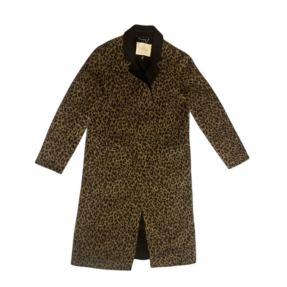 Topshop Women's Leopard Print Long Coat - Brown/Black - Picture 1 of 9